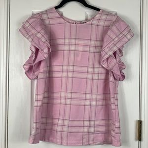 NWT A New Day pink/grey plaid short sleeved top size medium. 55% linen,45% rayon